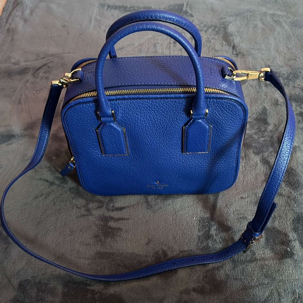 Royal Blue Square Kate Spade handbag with crossbody strap